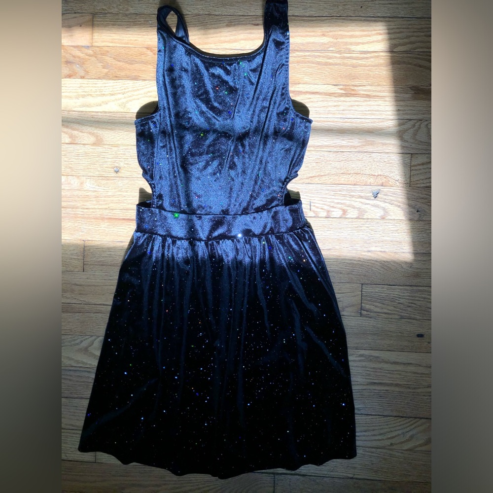 Black Sparkle Velvet Skater Dress with cut outs